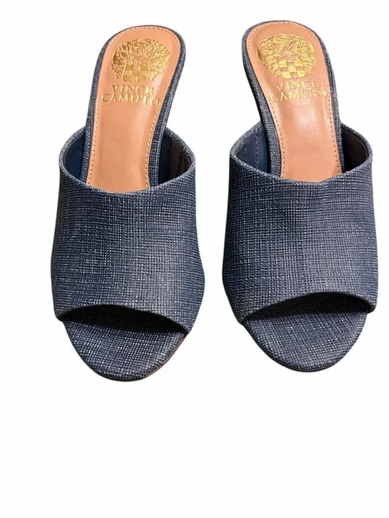 Vince Camuto Navy Textured Open-Toe Mule Slides - Picture 2 of 7